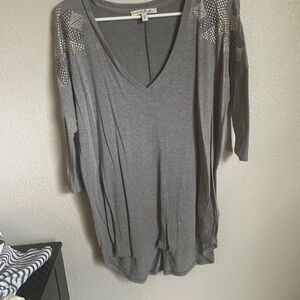 Gray V-Neck Studded Women's Top